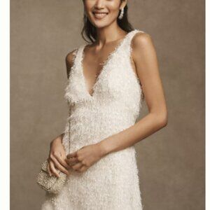 Anthropologie Tadashi Shoji Gia Shag Sleeveless V-Neck Mini Dress